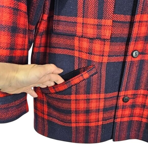 VTG 60s Pendleton Virgin Wool Field Shirt Trail Jacket M Red Plaid Shacket Rare - Picture 4 of 9